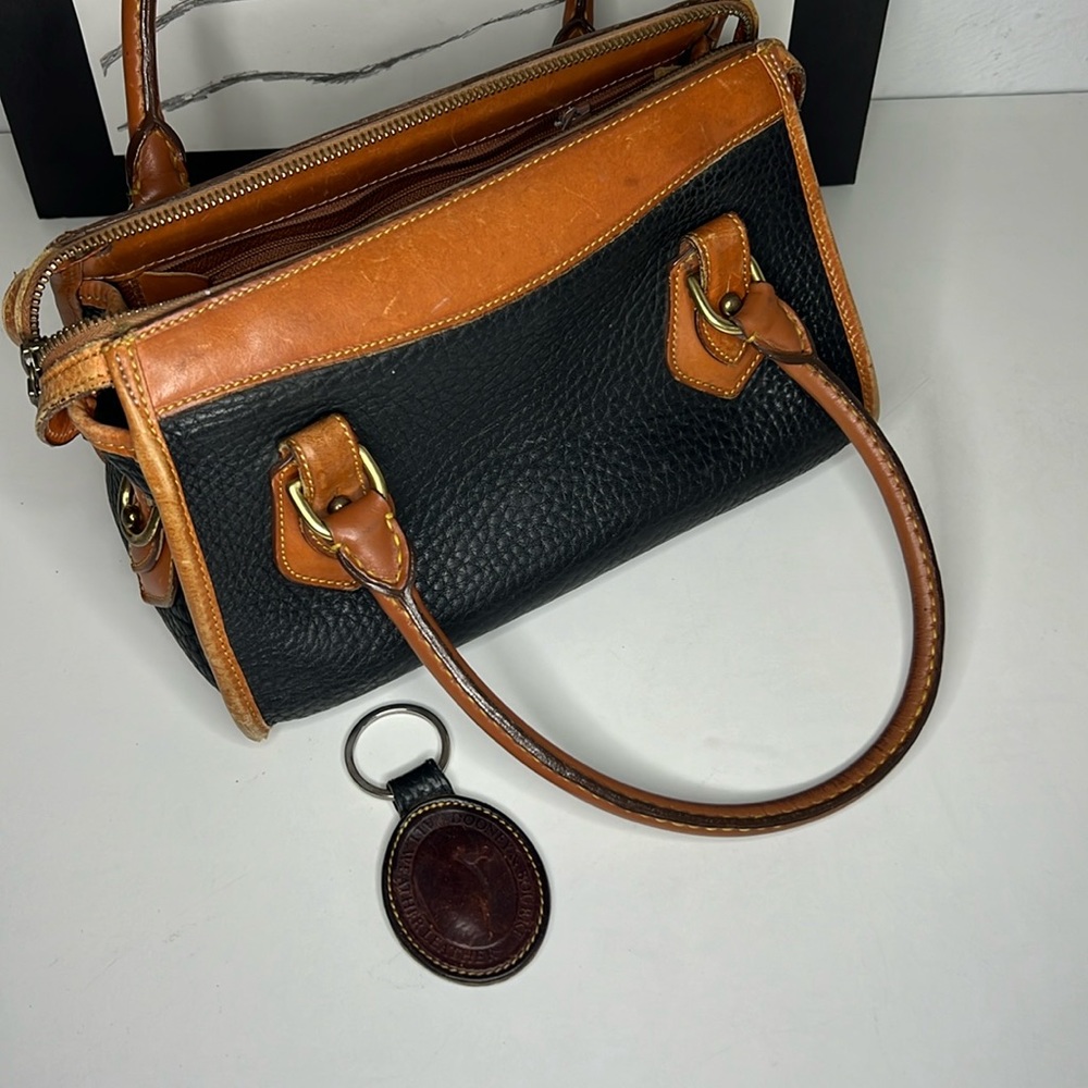 Vintage Dooney & Bourke Leather Satchel Handbag.Brown/ Blue Pebble Leather - Picture 4 of 16